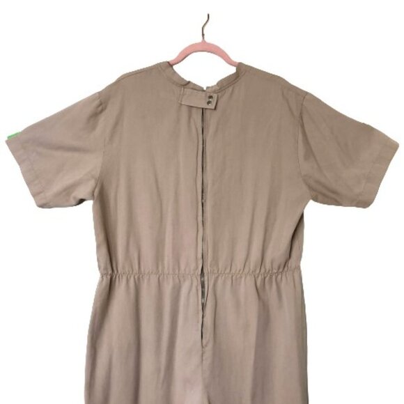 Vintage tan cotton blend minimalist jumpsuit utility overalls - Picture 7 of 14